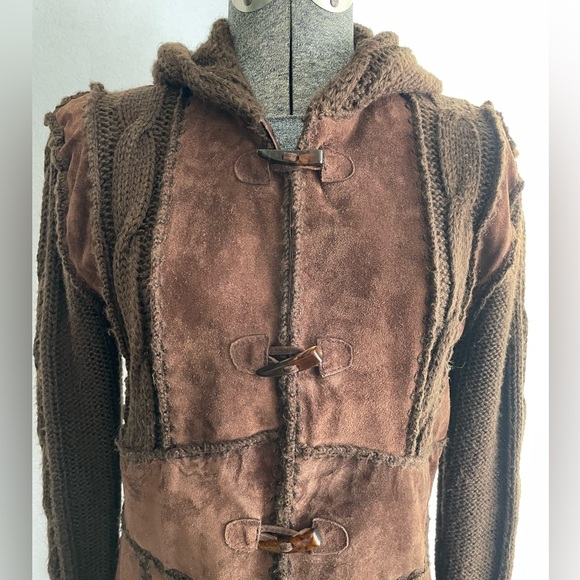 Luciano Abitboul suede and knit long boho hooded sweater coat - Picture 3 of 13